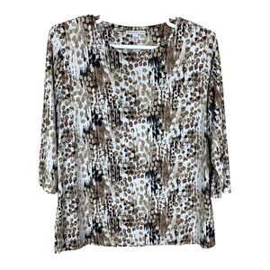 JM Collection Womens 1X Top Polyester Spandex 3/4 Sleeve Stretchy Knit Neutral